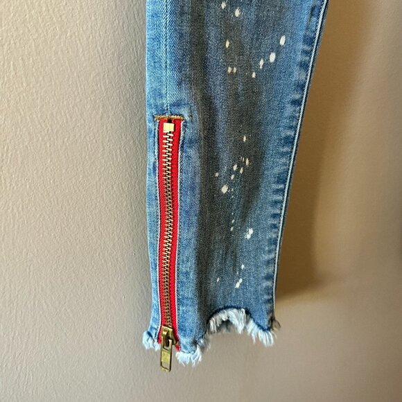 Women's 27 Etienne Marcel Red Zipper Indigo Splatter Skinny Zipper Fly - Picture 8 of 12